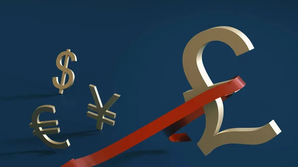 Pound Sterling Symbol Breaks Finish Line Overtaking Symbols Other Currencies — Stock Photo, Image