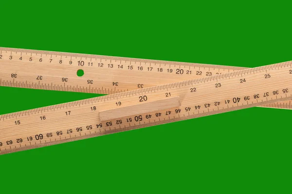 Tailor Wooden Ruler Neutral Green Background Isolated — Stock fotografie