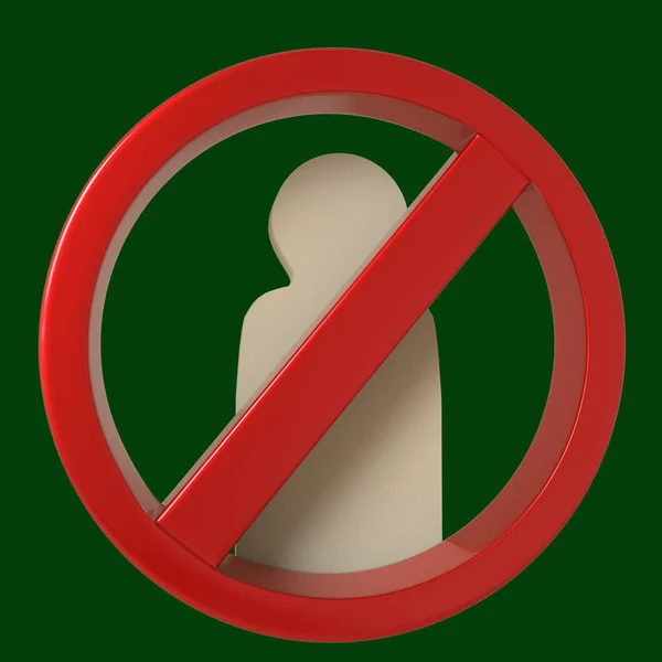 Red Circle Oblique Line Overlaps Wooden Figure Man Prohibition Sign — Stock Photo, Image