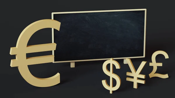 Euro Symbol Rises Symbols Other Currencies School Blackboard Space Text — Stock Photo, Image