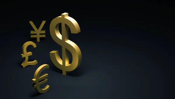 Símbolo Dólar Banhado Ouro Eleva Acima Dos Símbolos Outras Moedas — Fotografia de Stock