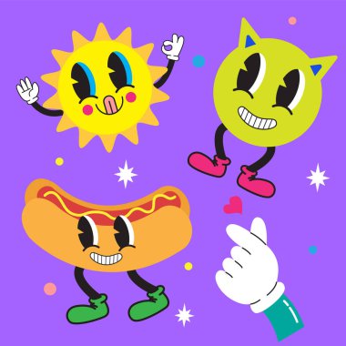 El çizimi düz moda çizgi film seti