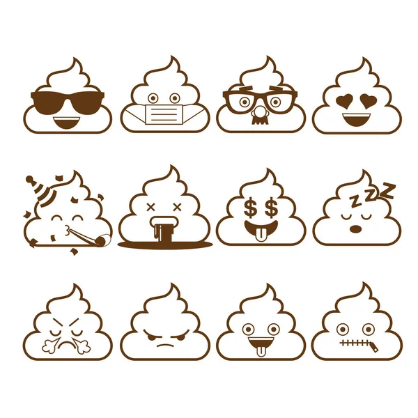 Conjunto Emoticonos Lindo Caca Diseño Contorno Emoji Ilustración Vectores — Vector de stock