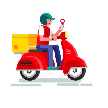 Çevrimiçi dağıtım hizmeti konsepti, Depo, scooter