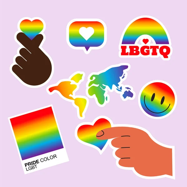 Pride Lgbtq Sticker Set Symbolen Regenboog Gradiënt Kleur Rijden Vlag — Stockvector