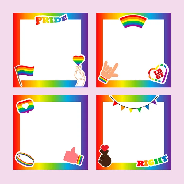 Trots Frame Lgbt Symbolen Liefde Hart Vlag Regenboogkleuren Gay Lesbische — Stockvector