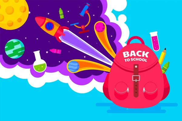 Back School Template Banner Bag Kids Concept Vector Illustration — Vettoriale Stock