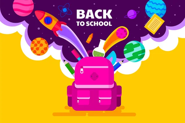 Back School Template Banner Bag Kids Concept Vector Illustration — Stok Vektör