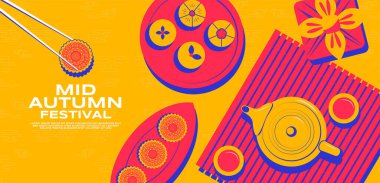Happy Mid autumn festival, template banner  Background, texture drawing illustrate