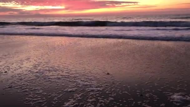Sunset on the Pacific ocean. Waves roll on the beach. — Stock Video