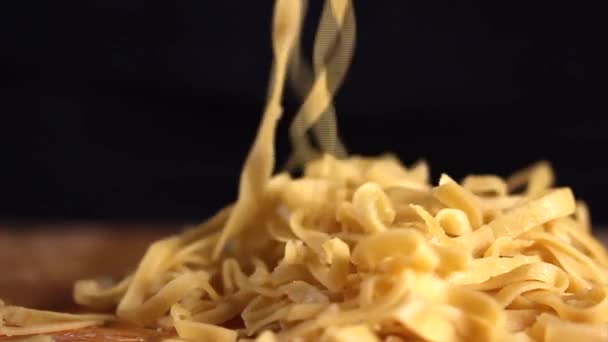 Preparing Homemade Egg Pasta Female Hands Raise Throw Pasta Table — Stock Video