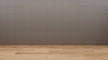 Beton duvarlı boş oda ve parke ahşap zemin, 3D çizim, 3D çizim