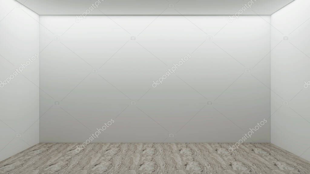 Empty room with white wall and marble floor. 3d illustration. 3d rendering.