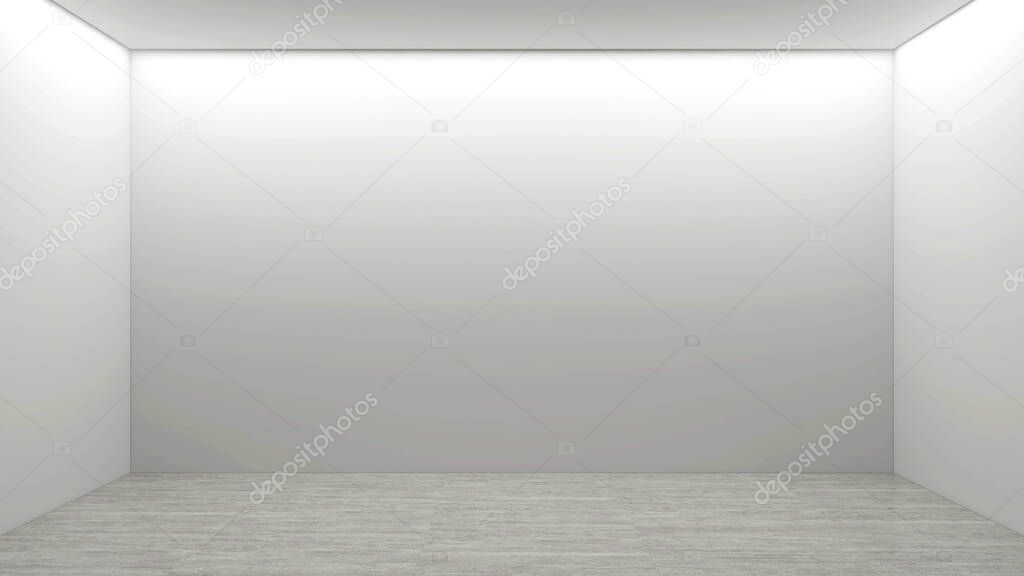 Empty white room with wall and gray floor. 3d illustration. 3d rendering