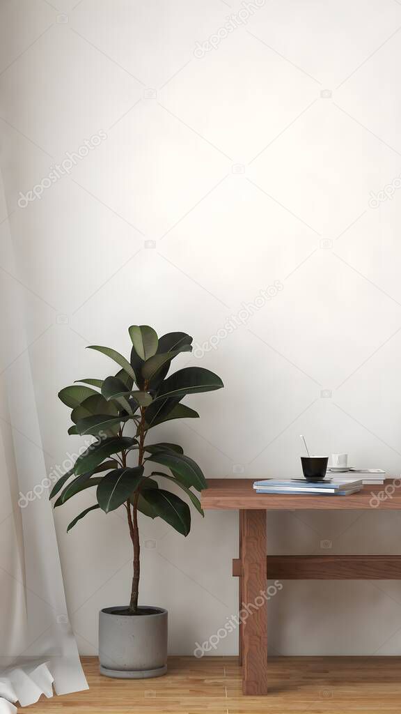 Mockup room with plant and table