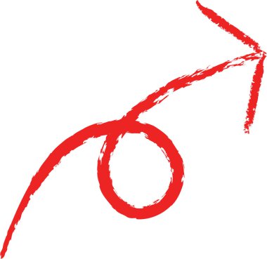 Kırmızı renkli kalemler kullanan çeşitli semboller (ok, daire, X, kalp, yıldız)