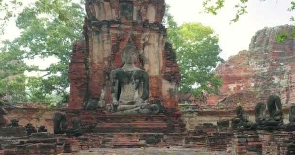 Ancient Old Buddha Statues Wat Mahathat Ancient Capital Sukhothai Thailand — Stock Video