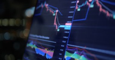 Bilgisayarda mali grafikler ve istatistikler var. Teknik fiyat şamdanı grafiği ve online hisse senedi alım-satımı. Forex yatırım işi.