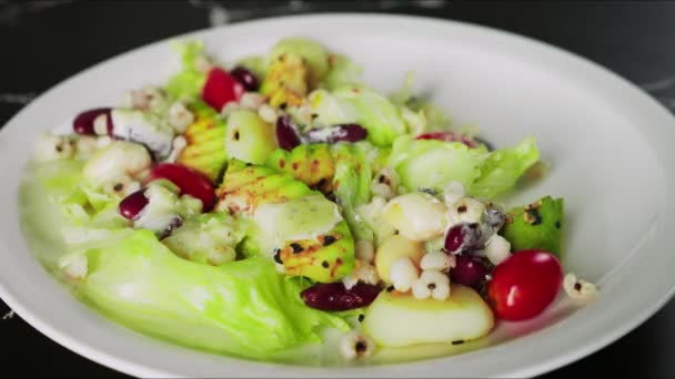 Stop Motion Eating Salads Avocado Healthy Organic Vegan — Stock Video
