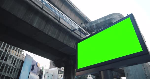 Empty Modern Billboard Green Screen Advertising Sky Train Moving Forward — Stock Video