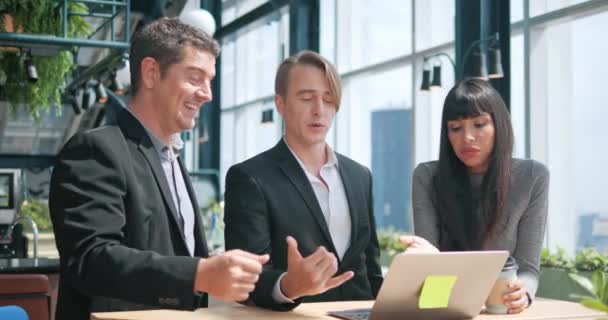 Group Business People Working Computers Together Consult One Another Doing — Stock Video