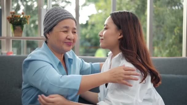 Slow Motion Happy Asian Granddaughter Giving Effective Hug Her Grandmother — Stock Video