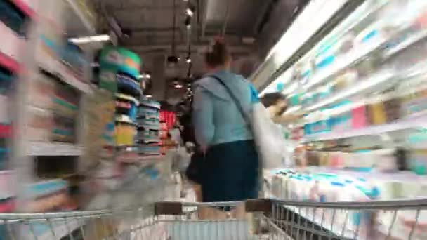 Time Lapse Cart Supermarket Shopping Trolley Store Buyer Shopper Purchase — Vídeo de Stock