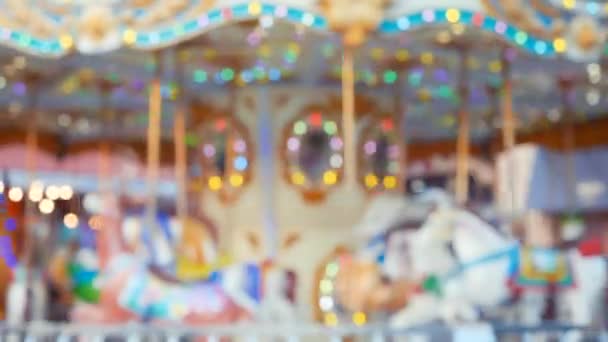 Carousel Bokeh Του Φωτός Θολό Φόντο Λούνα Παρκ — Αρχείο Βίντεο