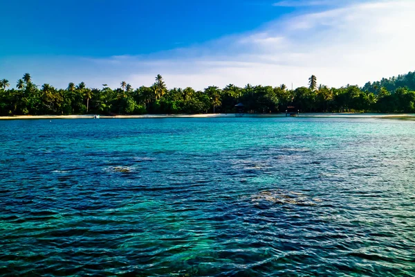 Belle Vue Sur Plage Coucher Soleil Sur Île Pahawan Lampung — Photo