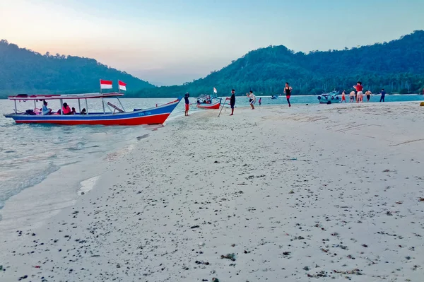 Vista Panorâmica Praia Paradisíaca Tropical Pahawan Island Lampung Sumatera Indonésia — Fotografia de Stock