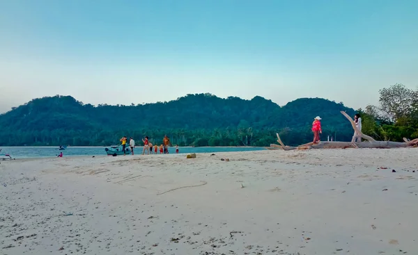 Vista Panorámica Playa Del Paraíso Tropical Isla Pahawan Lampung Sumatera — Foto de Stock