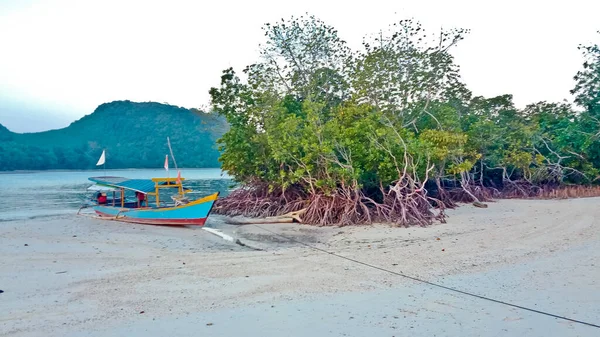 Vista Panorámica Playa Del Paraíso Tropical Isla Pahawan Lampung Sumatera — Foto de Stock