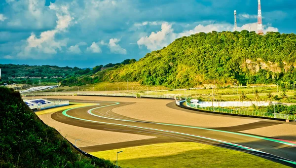 Moto GP race track taken at Mandalika Circuit, Indonesia. Mandalika circuit is the newest and most beautiful GP racing circuit in the world