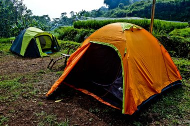 camp in the village.camper enjoying the beauty of the village atmosphere