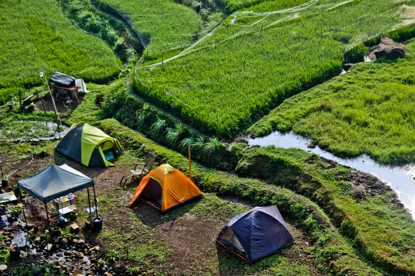Camp Village Camper Enjoying Beauty Village Atmosphere — Stock Fotó