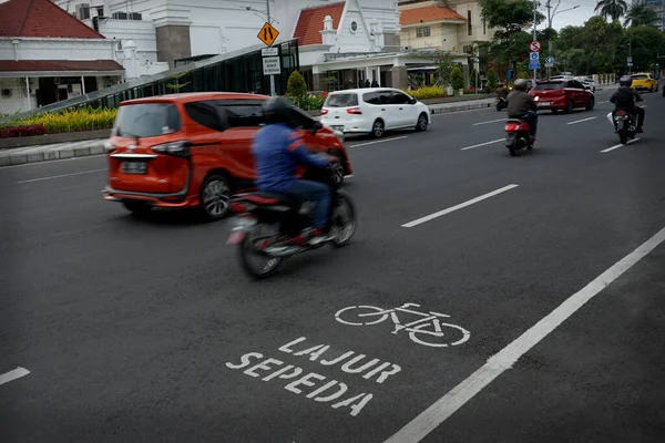 Surabaya Indonesien Mars 2022 Skylt Eller Symbol För Cykelbana Surabaya — Stockfoto