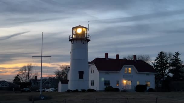 Chatham Cape Cod Lighthouse Night Beacon — Stok Video