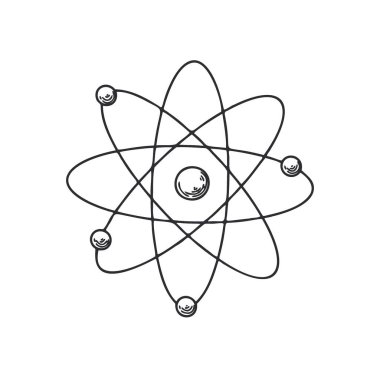 Atomik yapı simgesini çiz. Atom taslağı. Keşif ve kimya sembolü. Vektör