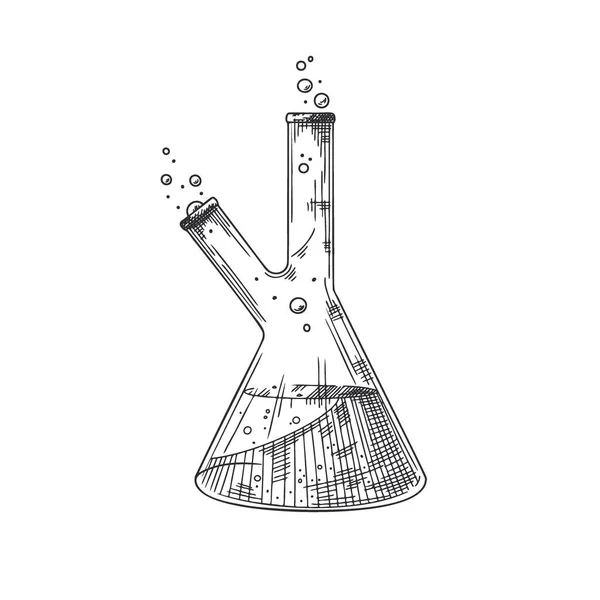 化学实验室物品的素描 烧杯和试管 发现和化学符号 — 图库矢量图片