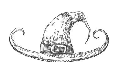 Cadı şapkası çizimi. Cadılar bayramı şapkası. Robot resim biçiminde vektör illüstrasyonu.