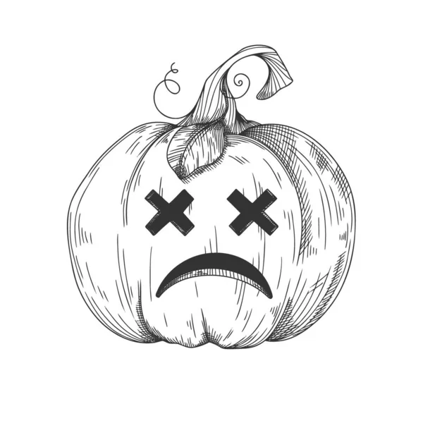 Pompoen Met Een Droevig Gezicht Halloweenpompoen Gelukkige Halloween Vector Illustratie — Stockvector