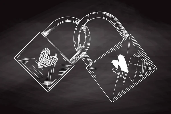Dva Zavřené Zámky Symbolizující Lásku Nakreslete Dva Zámky Srdcem Vektorová — Stockový vektor