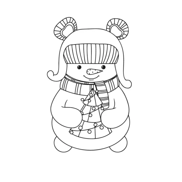 Cute Christmas Snowman Christmas Tree Doodle Style Vector Illustration Christmas — Wektor stockowy