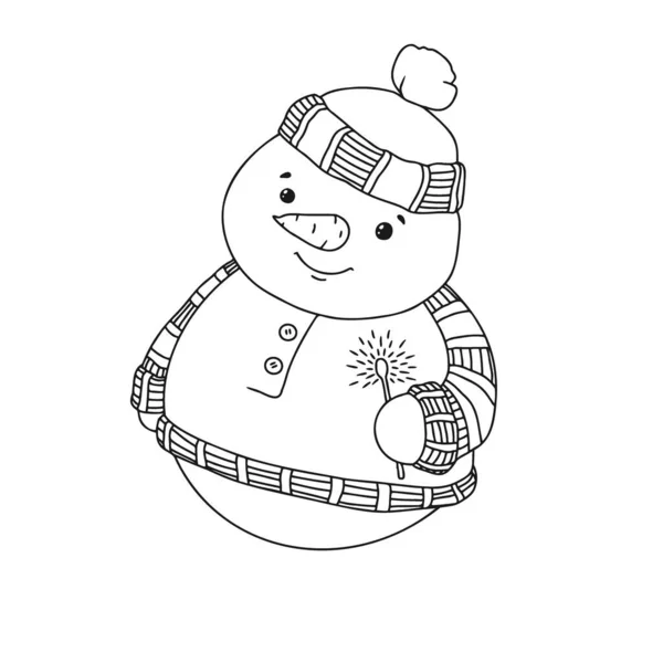 Roztomilý Vánoční Sněhulák Stylu Čmáranice Vektorová Ilustrace Vánoce Postava Nového — Stockový vektor