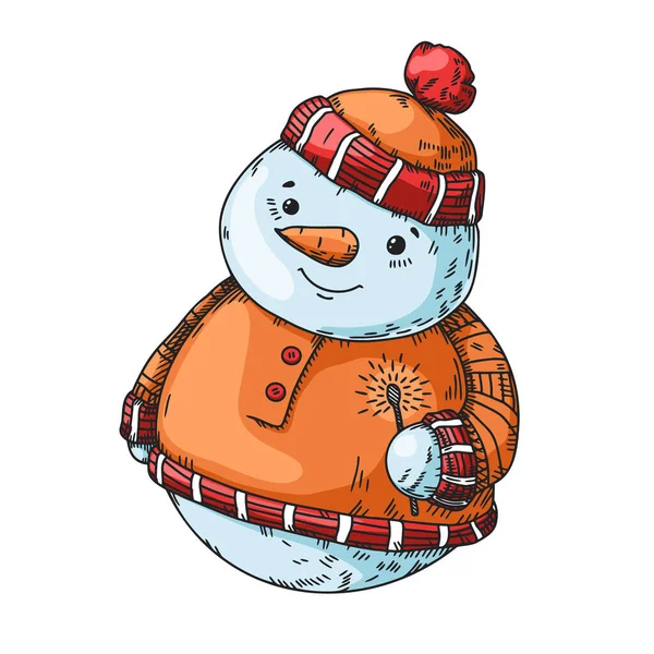 Милий Різдвяний Сніговик Каракулі Векторні Ілюстрації Різдво Новорічний Персонаж — стоковий вектор
