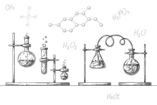 Skizze Von Objekten Eines Chemischen Labors Gläser Für Ein Chemisches — Stockvektor