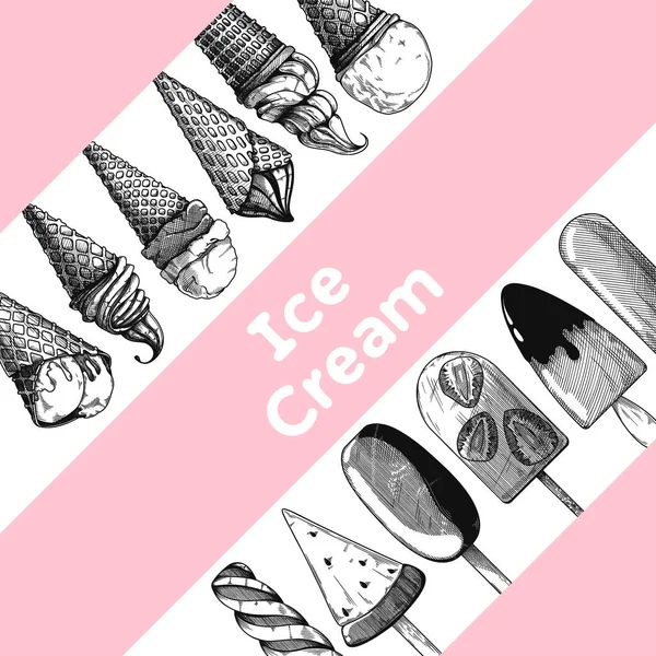 Pattern Ice Cream Realistic Ice Cream Vector Illustration Sketch Style — Stock Vector