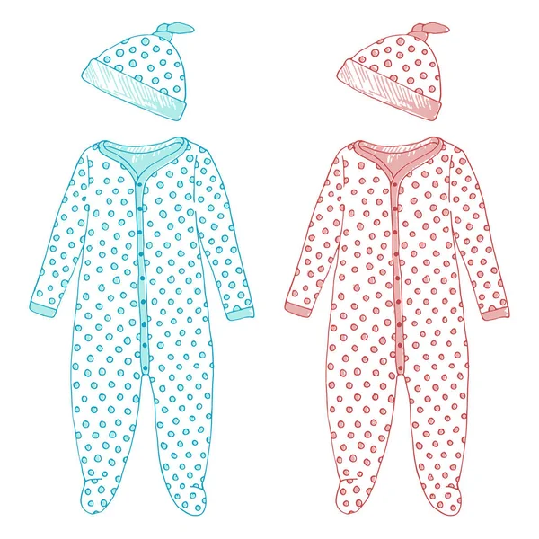 Infant Bodysuit Med Hatt Ärtor Vektorillustration Skiss Stil — Stock vektor