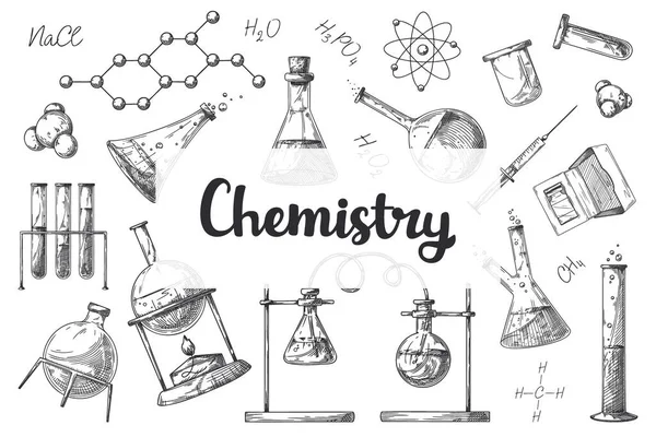 조제약 플라스크 시험관 실험실의 물건들을 스케치한 것입니다 화학의 — 스톡 벡터