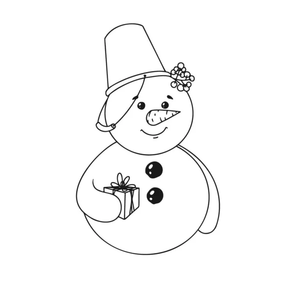 Leuke Kerst Sneeuwpop Doodle Stijl Vector Illustratie Kerstmis Nieuwjaar Karakter — Stockvector